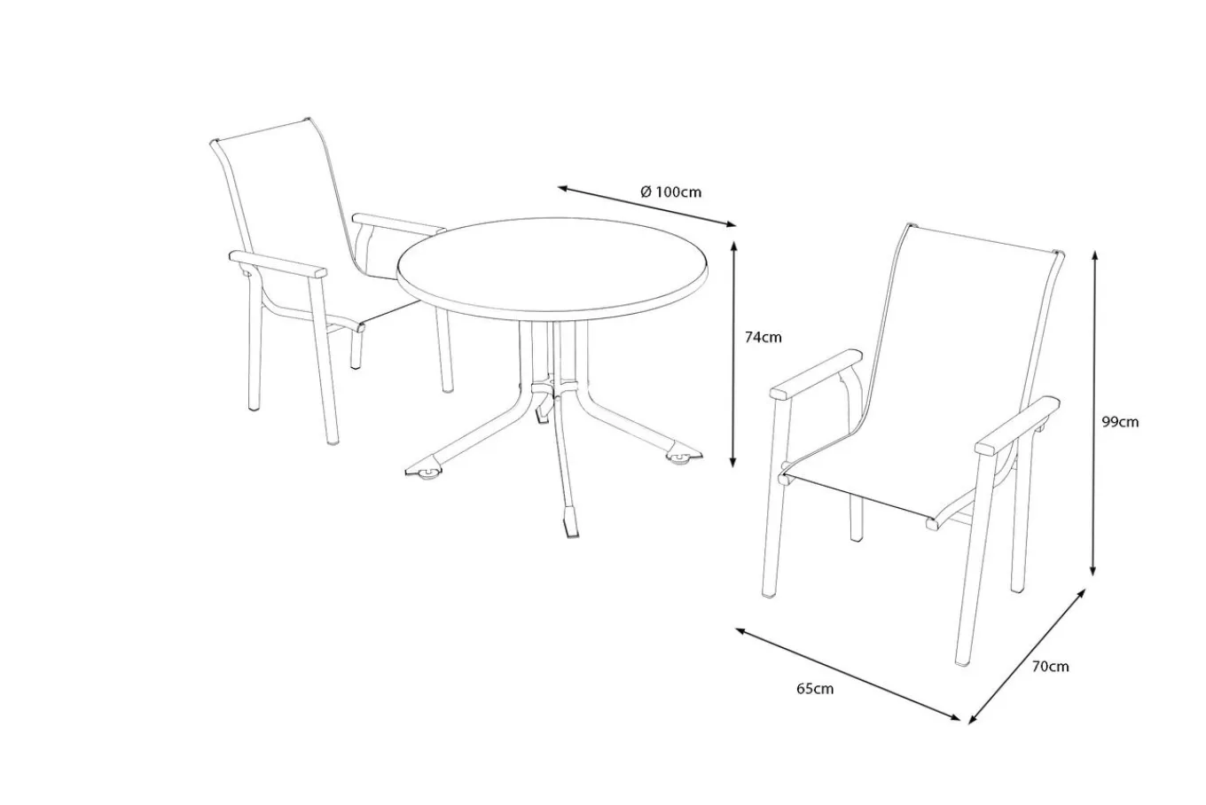 BasicPlus Pro Garten-Essgruppe, anthrazit, Aluminium/Textilene/KETTALUX, Ø 100 x 74 cm, 2 Stapelsessel Garten-Essgruppen