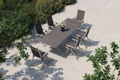 Discount BasicPlus Pro Garten-Essgruppe, silber/anthrazit, Alu/Textilene/Spraystone, 180/280 x 100 cm, 6 Klappstühle Garten-Essgruppen