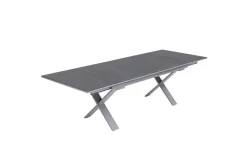 Discount BasicPlus Pro Garten-Essgruppe, silber/anthrazit, Alu/Textilene/Spraystone, 180/280 x 100 cm, 6 Klappstühle Garten-Essgruppen