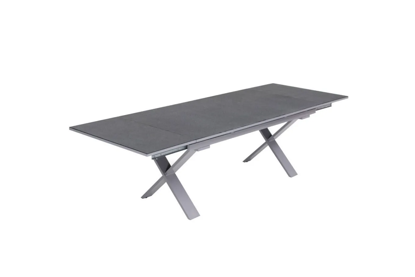 Discount BasicPlus Pro Garten-Essgruppe, silber/anthrazit, Alu/Textilene/Spraystone, 180/280 x 100 cm, 6 Klappstühle Garten-Essgruppen