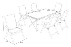 Discount BasicPlus Pro Garten-Essgruppe, silber/anthrazit, Alu/Textilene/Spraystone, 180/280 x 100 cm, 6 Klappstühle Garten-Essgruppen