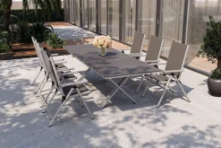 Discount BasicPlus Pro Garten-Essgruppe, silber/anthrazit, Alu/Textilene/Spraystone, 180/280 x 100 cm, 6 Klappstühle Garten-Essgruppen