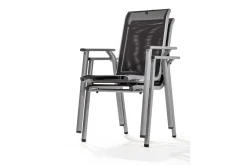 Sale BasicPlus Pro Garten-Essgruppe, silber/anthrazit, Alu/Polyester/Spraystone, 180/280 x 100 cm, 6 Stapelsessel, inkl. Auflagen Garten-Essgruppen|Aluminium-Gartenmöbel