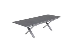 Sale BasicPlus Pro Garten-Essgruppe, silber/anthrazit, Alu/Polyester/Spraystone, 180/280 x 100 cm, 6 Stapelsessel, inkl. Auflagen Garten-Essgruppen|Aluminium-Gartenmöbel