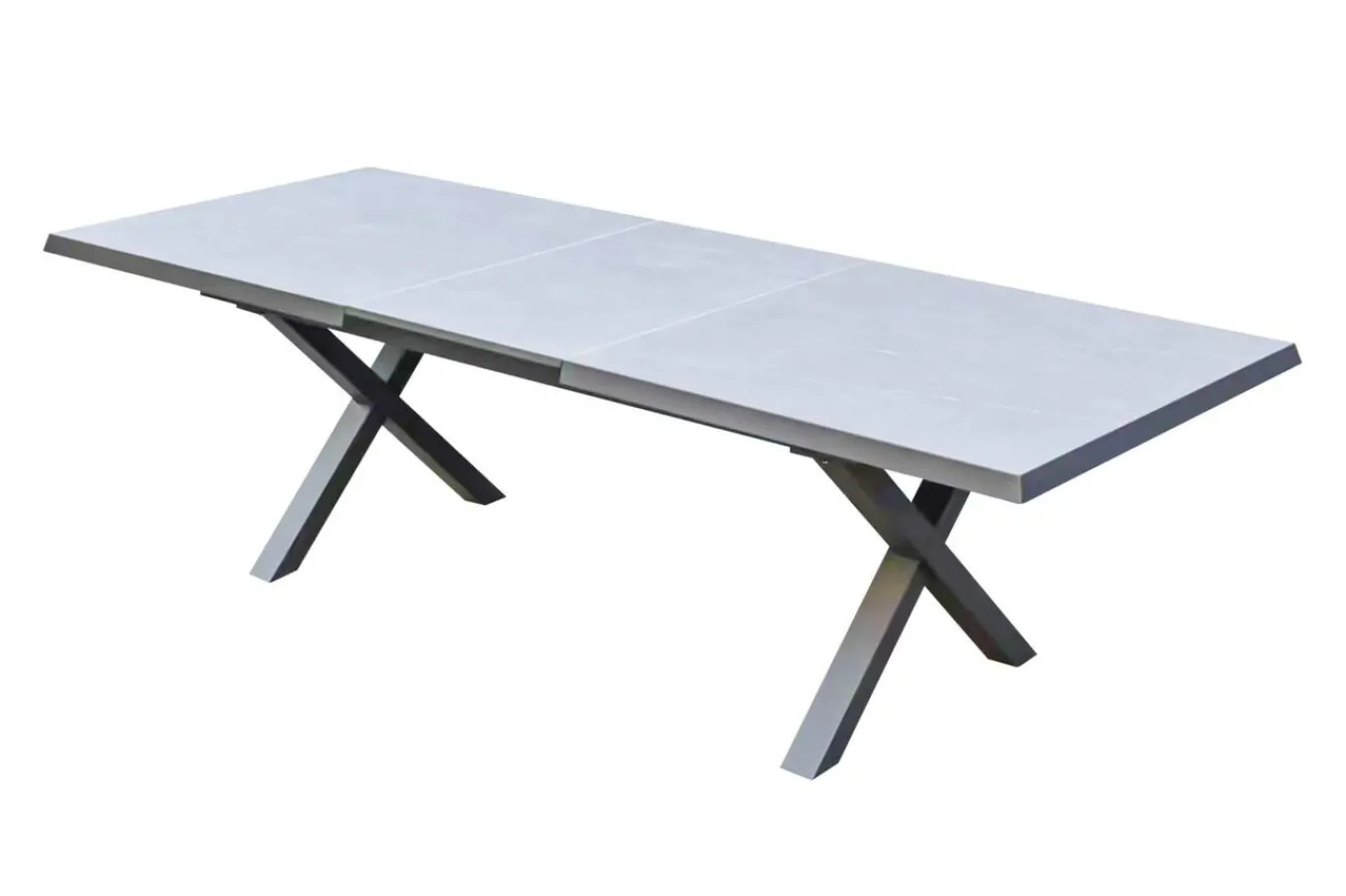 Sale BasicPlus Pro Garten-Essgruppe, anthrazit/schwarz, Alu/Textilene/Steinimitat, 200/260 x 100 cm, 6 Stapelstühle Garten-Essgruppen
