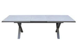 Sale BasicPlus Pro Garten-Essgruppe, anthrazit/schwarz, Alu/Textilene/Steinimitat, 200/260 x 100 cm, 6 Stapelstühle Garten-Essgruppen