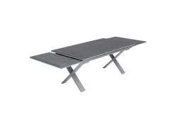 Discount BasicPlus Pro Garten-Essgruppe, silber/bordeaux, Alu/Spraystone/Polyester, 180/280 x 100 cm, 6 Stapelsessel, Polster inklusive Garten-Essgruppen|Aluminium-Gartenmöbel
