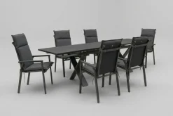 Online BasicPlus Pro Garten-Essgruppe, anthrazit, Aluminium/Spraystone/Polyester, 180/280 x 100 cm, 6 Stapelsessel, inkl. Auflagen Garten-Essgruppen|Aluminium-Gartenmöbel