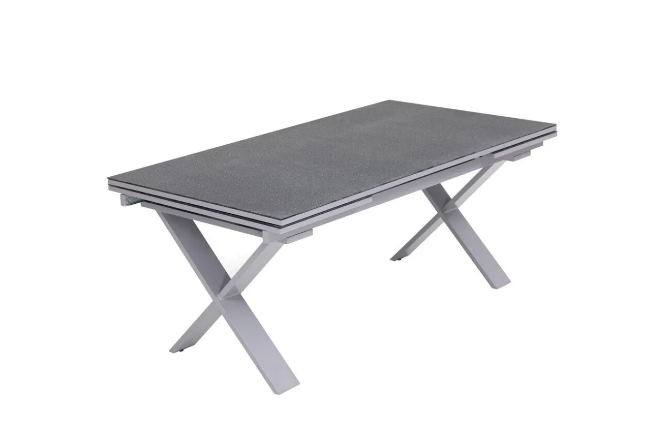Best BasicPlus Pro Garten-Essgruppe, silber/anthrazit, Alu/Textilene, ausziehbarer Tisch 180/280 x 100 cm, 6 Stapelsessel Garten-Essgruppen