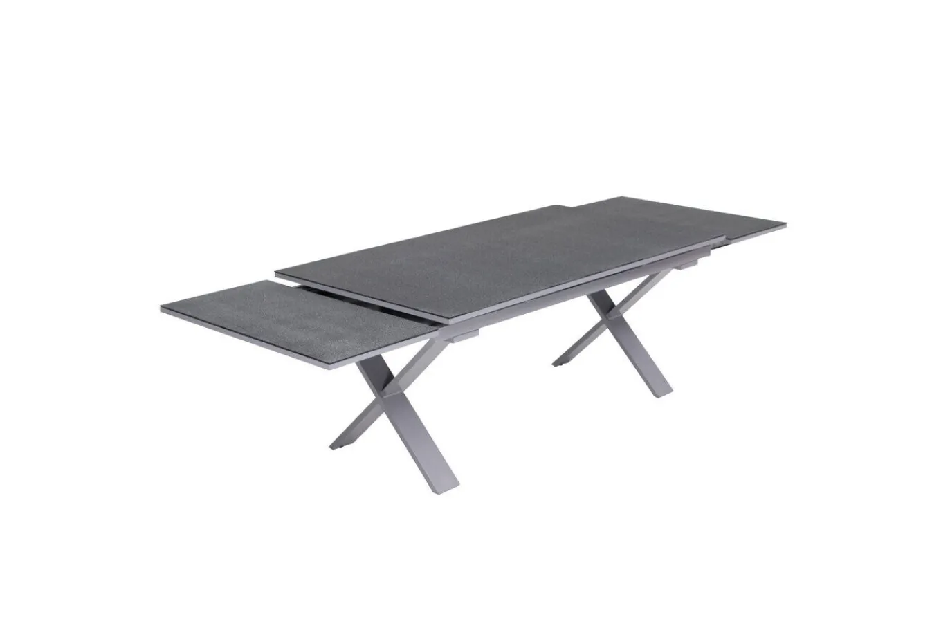Best BasicPlus Pro Garten-Essgruppe, silber/anthrazit, Alu/Textilene, ausziehbarer Tisch 180/280 x 100 cm, 6 Stapelsessel Garten-Essgruppen
