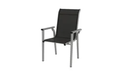 Best BasicPlus Pro Garten-Essgruppe, silber/anthrazit, Alu/Textilene, ausziehbarer Tisch 180/280 x 100 cm, 6 Stapelsessel Garten-Essgruppen