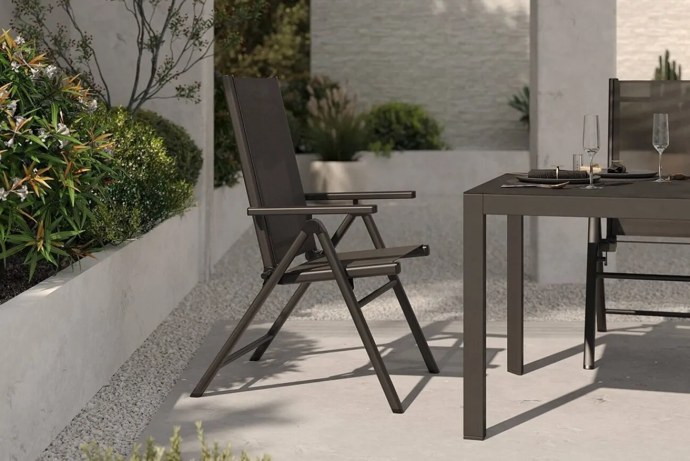 Clearance BasicPlus Pro Klappstuhl, anthrazit, Aluminium/Textilene, 75 x 62 x 110 cm, klappbar Gartenstühle & Gartensessel