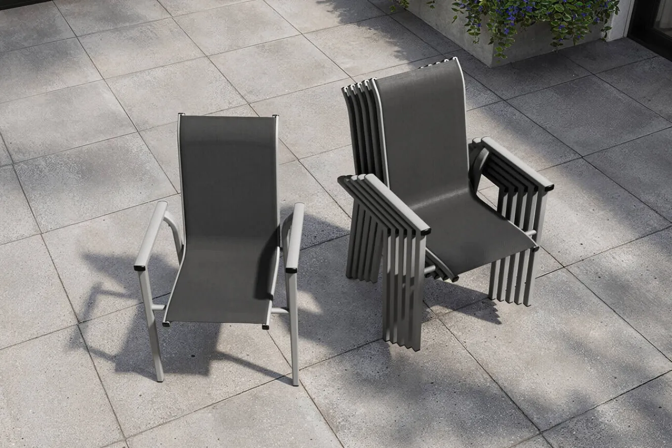 Clearance BasicPlus Pro Stapelsessel 6er-Set, silber/anthrazit, Aluminium/Textilene, 70 x 65 x 99 cm, stapelbar Aluminium-Gartenmöbel|Gartenstühle & Gartensessel