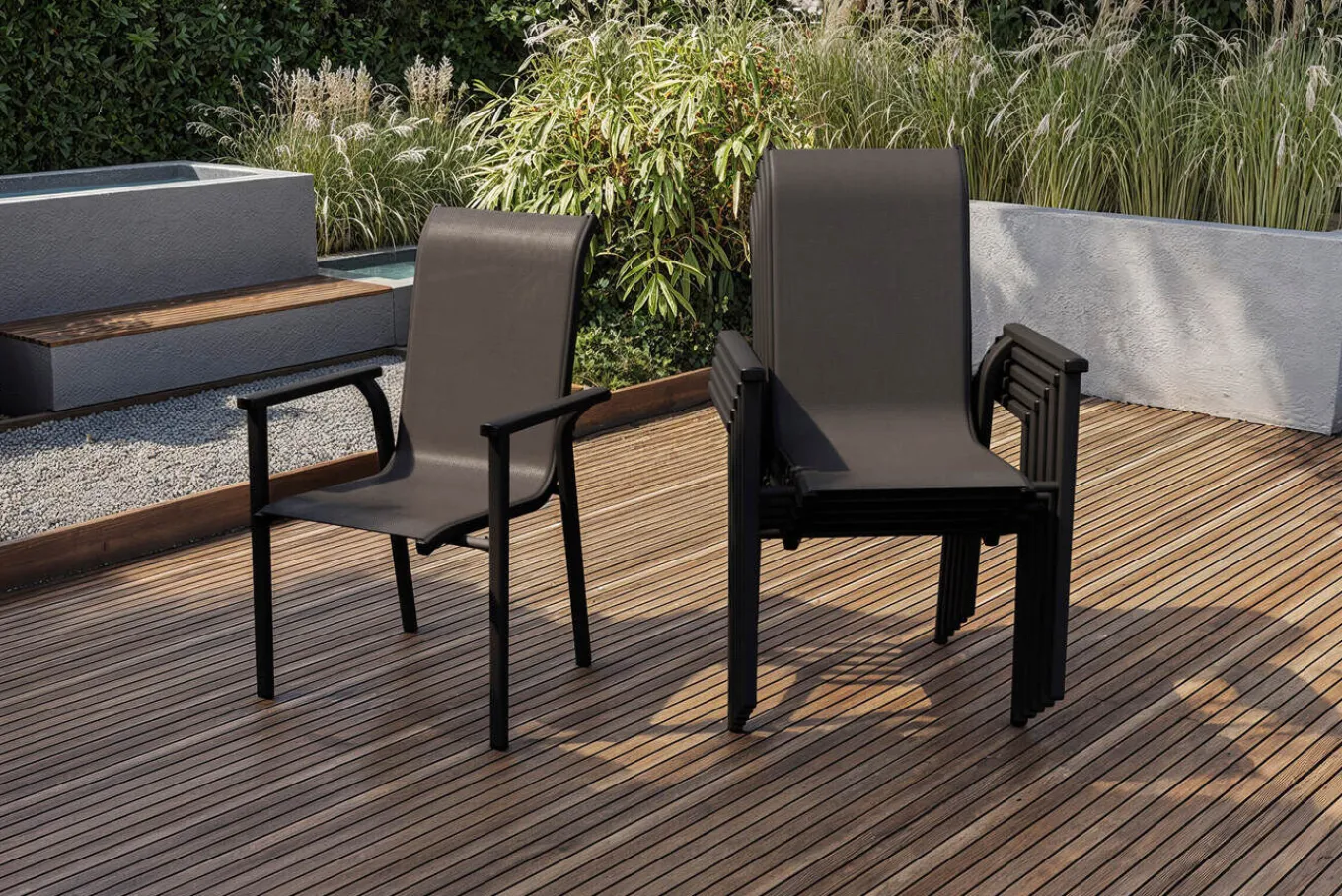 Online BasicPlus Pro Stapelsessel 6er-Set, anthrazit, Aluminium Textilene, 70 x 65 x 99 cm, stapelbar Aluminium-Gartenmöbel|Gartenstühle & Gartensessel