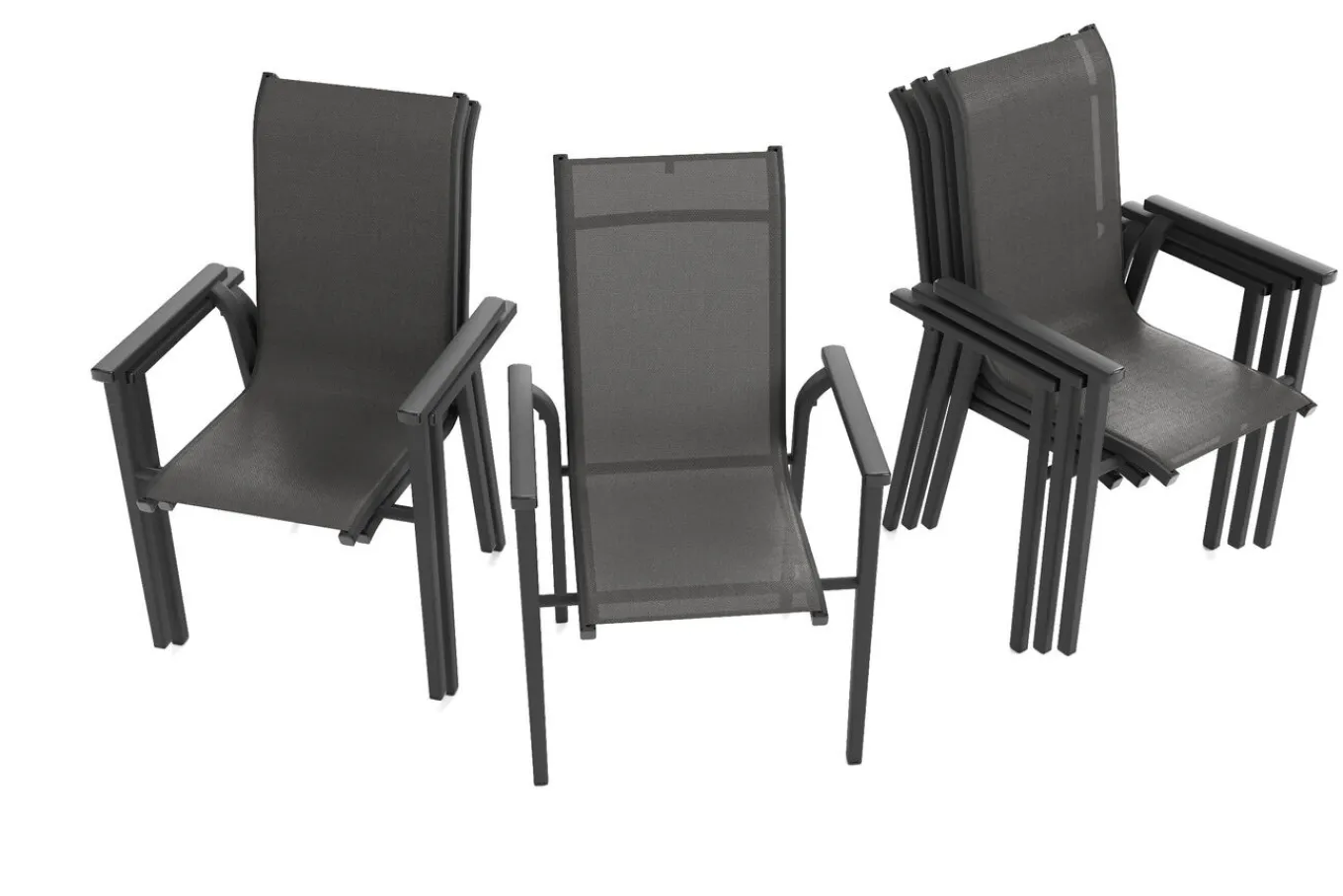 Online BasicPlus Pro Stapelsessel 6er-Set, anthrazit, Aluminium Textilene, 70 x 65 x 99 cm, stapelbar Aluminium-Gartenmöbel|Gartenstühle & Gartensessel