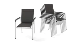 Online BasicPlus Stapelsessel, 6er-Set, Alu/Textilene, silber/anthrazit, 0301205-0000 Aluminium-Gartenmöbel|Gartenstühle & Gartensessel