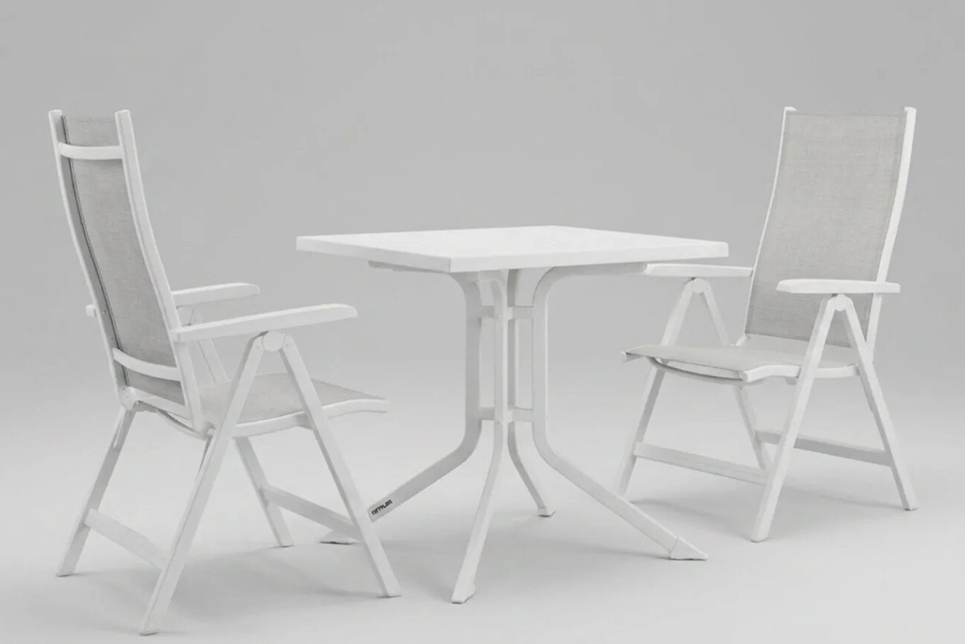 Online Boulevard/BasicPlus Balkon-Set, weiß/hellgrau, Aluminium/KETTALUX, Tisch 70 x 70 cm, 2 Klappstühle, ergonomisch Balkonmöbel-Set|Aluminium-Gartenmöbel