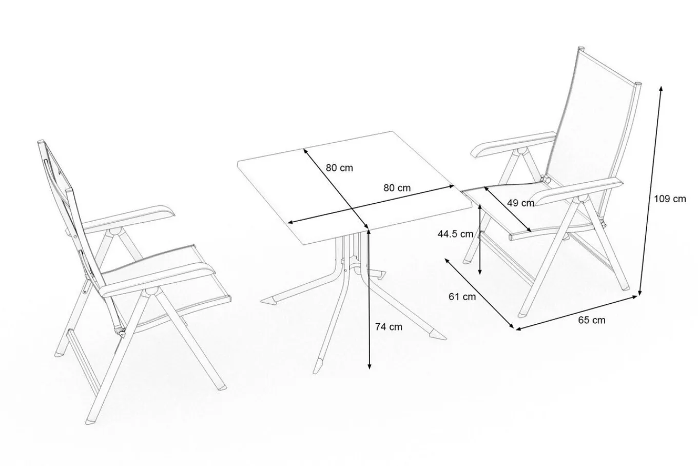 Sale Boulevard/Basic Plus Balkon-Set, anthrazit, Alu/KETTALUX/Textilene, Klapptisch 80 x 80 cm, 2 Klappstühle Balkonmöbel-Set|Aluminium-Gartenmöbel