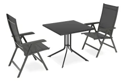 Sale Boulevard/Basic Plus Balkon-Set, anthrazit, Alu/KETTALUX/Textilene, Klapptisch 80 x 80 cm, 2 Klappstühle Balkonmöbel-Set|Aluminium-Gartenmöbel