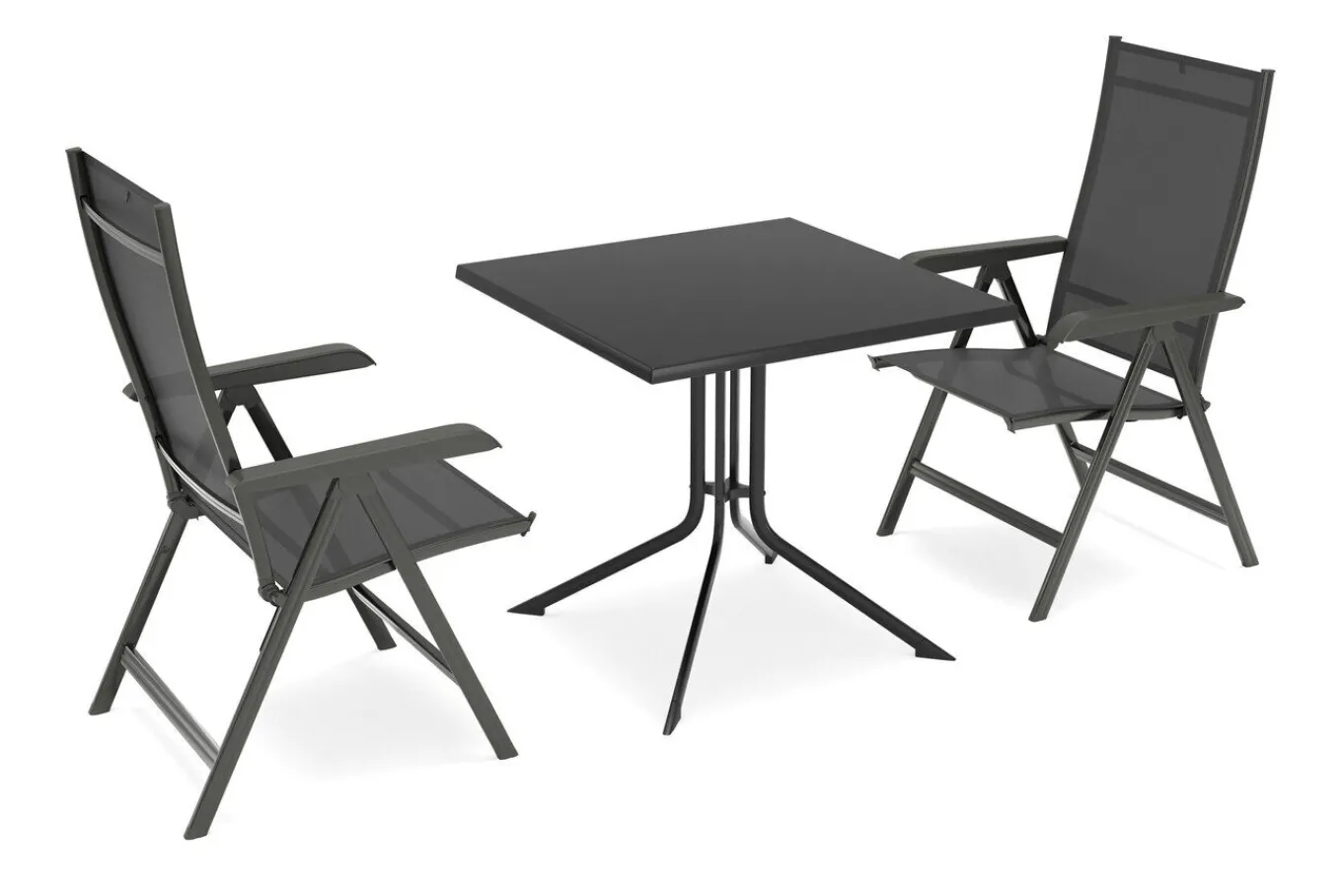 Sale Boulevard/Basic Plus Balkon-Set, anthrazit, Alu/KETTALUX/Textilene, Klapptisch 80 x 80 cm, 2 Klappstühle Balkonmöbel-Set|Aluminium-Gartenmöbel