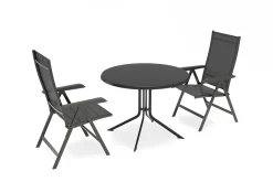 New Boulevard/BASIC PLUS Balkon-Set, anthrazit, Aluminium/Kettalux, Klapptisch Ø100 cm Balkonmöbel-Set|Aluminium-Gartenmöbel