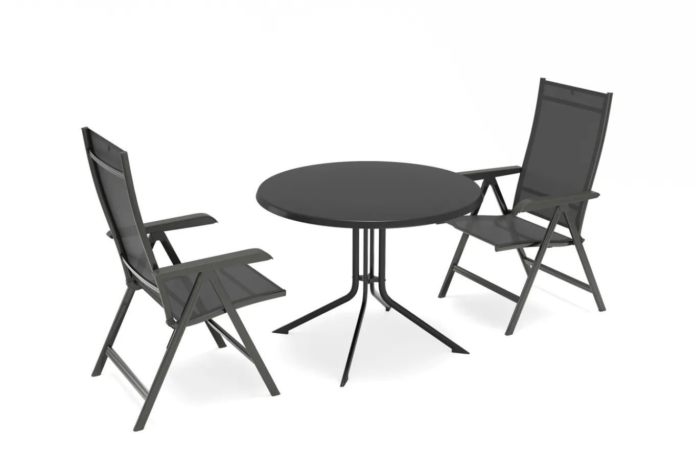 New Boulevard/BASIC PLUS Balkon-Set, anthrazit, Aluminium/Kettalux, Klapptisch Ø100 cm Balkonmöbel-Set|Aluminium-Gartenmöbel