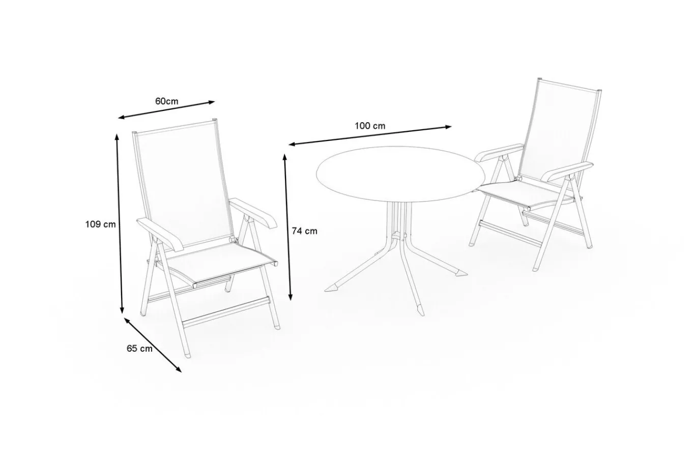 New Boulevard/BASIC PLUS Balkon-Set, anthrazit, Aluminium/Kettalux, Klapptisch Ø100 cm Balkonmöbel-Set|Aluminium-Gartenmöbel