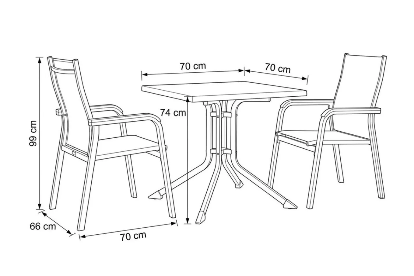 Clearance Boulevard/BasicPlus Balkon-Set, weiß/hellgrau, Aluminium/KETTALUX, Tisch 70 x 70 cm, 2 Stapelsessel, schmutzabweisend Balkonmöbel-Set|Aluminium-Gartenmöbel