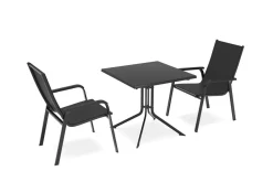 New Boulevard/Basic Plus Balkon-Set, anthrazit, Aluminium/KETTALUX, Klapptisch 80 x 80 cm, 2 Stapelsessel, witterungsbeständig, pflegeleicht Balkonmöbel-Set|Aluminium-Gartenmöbel