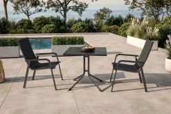 New Boulevard/Basic Plus Balkon-Set, anthrazit, Aluminium/KETTALUX, Klapptisch 80 x 80 cm, 2 Stapelsessel, witterungsbeständig, pflegeleicht Balkonmöbel-Set|Aluminium-Gartenmöbel