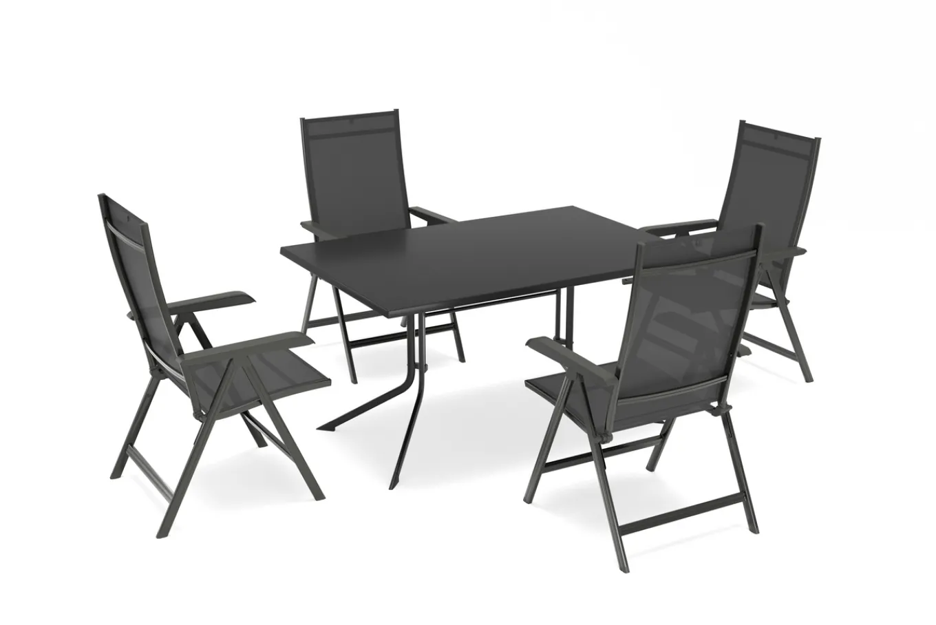 Online Boulevard/Basic Plus Gartenessgruppe, anthrazit, Aluminium/KETTALUX, Klapptisch 140 x 95 cm, 4 Klappstühle, kratzfest, witterungsbeständig Garten-Essgruppen|Aluminium-Gartenmöbel