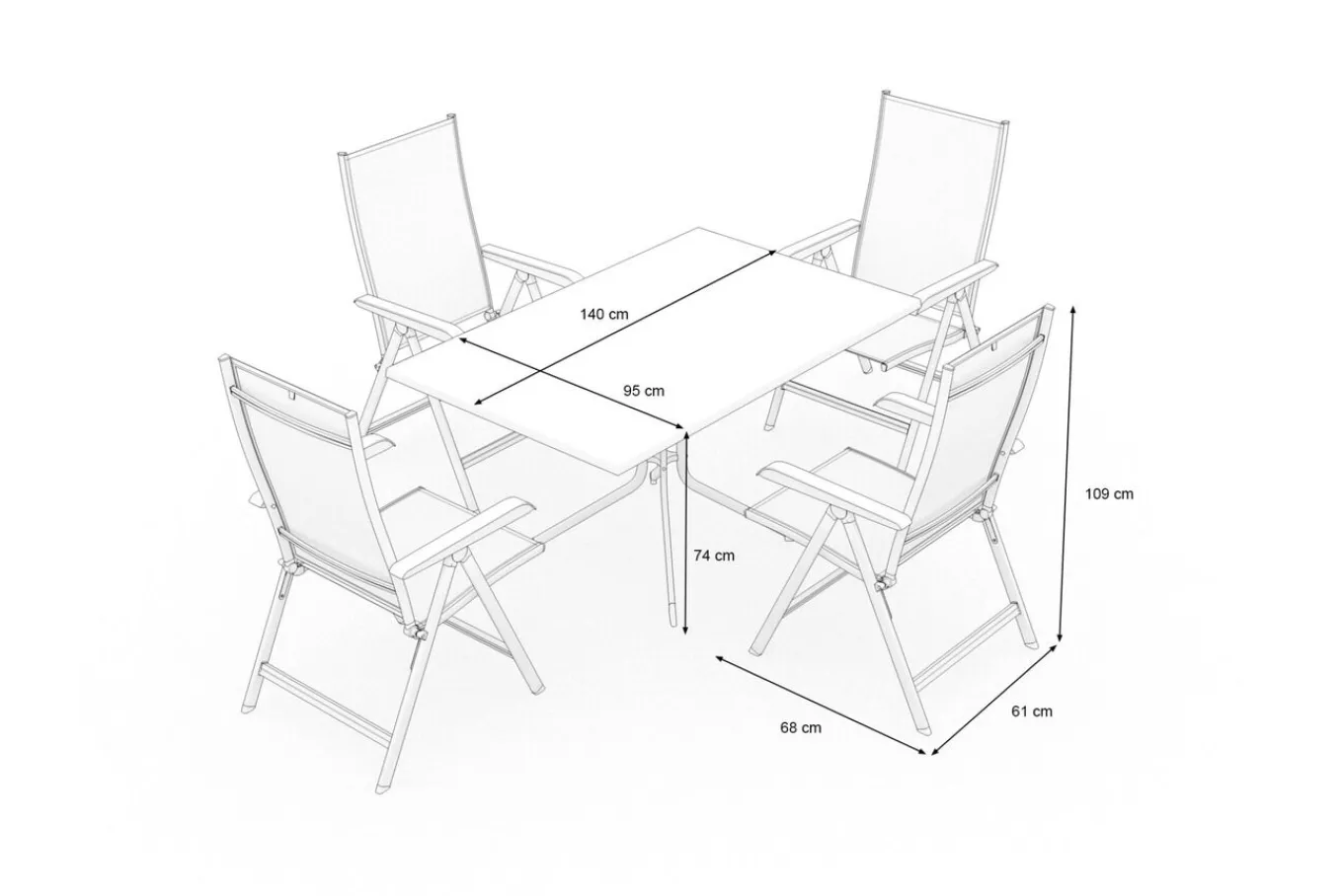 Online Boulevard/Basic Plus Gartenessgruppe, anthrazit, Aluminium/KETTALUX, Klapptisch 140 x 95 cm, 4 Klappstühle, kratzfest, witterungsbeständig Garten-Essgruppen|Aluminium-Gartenmöbel