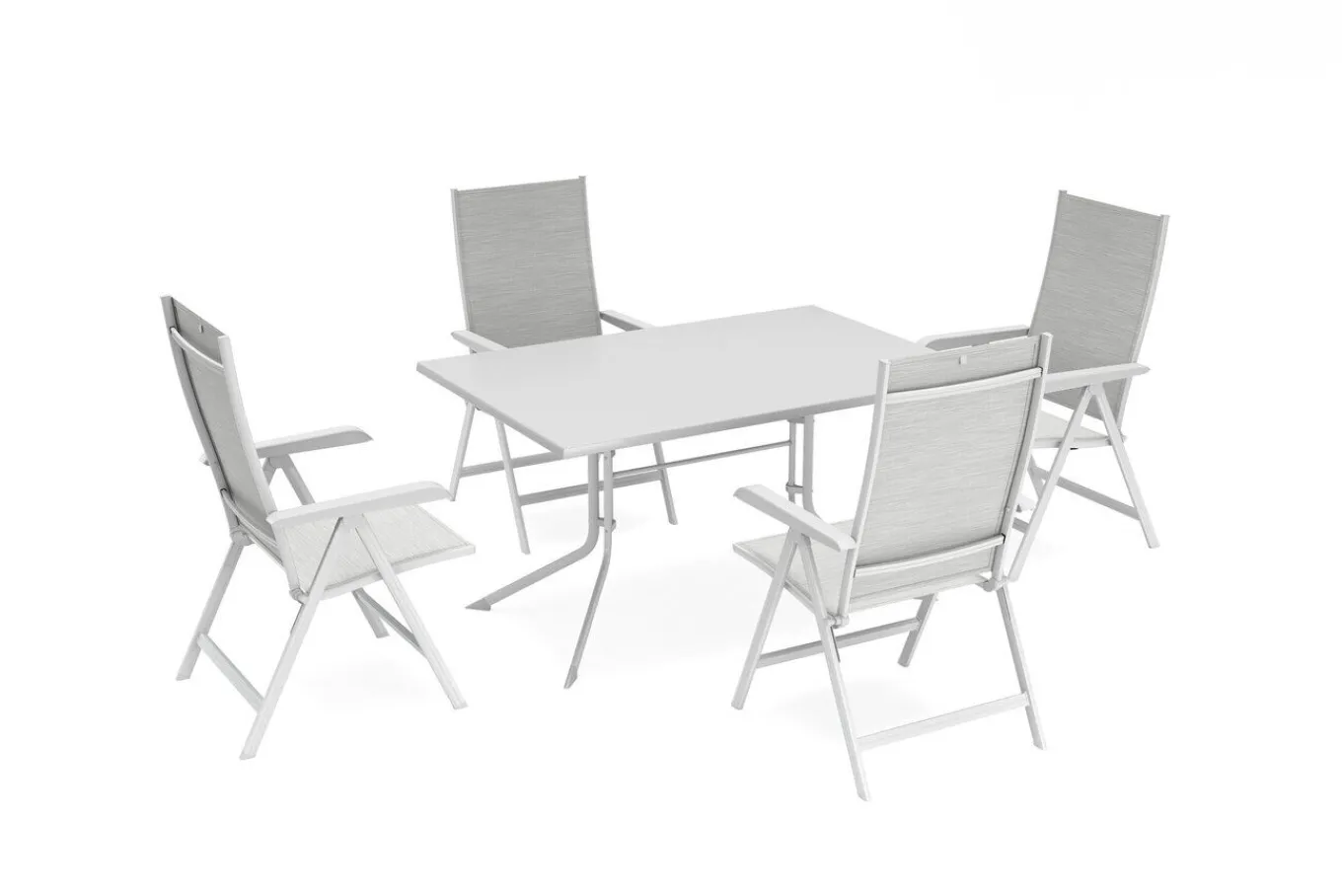 Discount Boulevard/Basic Plus Gartenessgruppe, weiß, Aluminium, Klapptisch 140 x 95 cm, 4 Klappstühle Garten-Essgruppen|Aluminium-Gartenmöbel