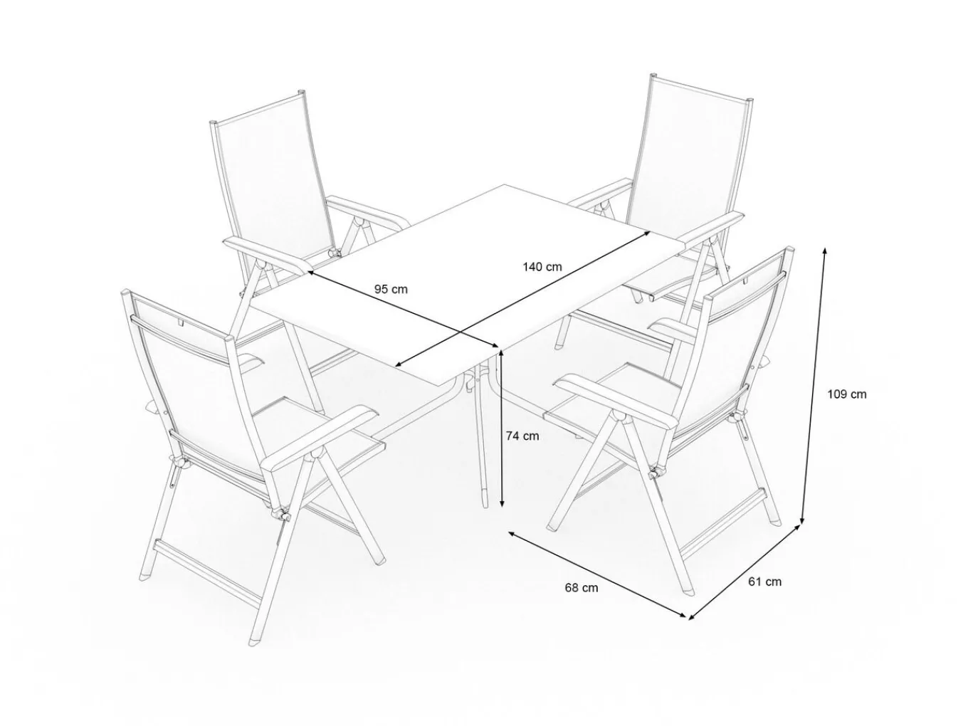 Discount Boulevard/Basic Plus Gartenessgruppe, weiß, Aluminium, Klapptisch 140 x 95 cm, 4 Klappstühle Garten-Essgruppen|Aluminium-Gartenmöbel