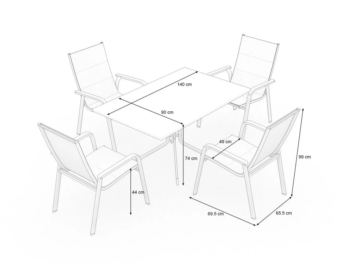 Boulevard/Basic Plus Gartenessgruppe, anthrazit, Alu/KETTALUX, Klapptisch 140 x 95 cm, 4 Stapelsessel, kratzfest, witterungsbeständig Garten-Essgruppen|Aluminium-Gartenmöbel