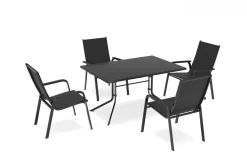 Boulevard/Basic Plus Gartenessgruppe, anthrazit, Alu/KETTALUX, Klapptisch 140 x 95 cm, 4 Stapelsessel, kratzfest, witterungsbeständig Garten-Essgruppen|Aluminium-Gartenmöbel