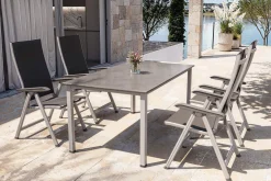Hot Cubic/Basic Plus Garten-Essgruppe, silber/anthrazit, Alu/Textilene, Tisch 160 x 90 cm, 4 Klappstühle Garten-Essgruppen