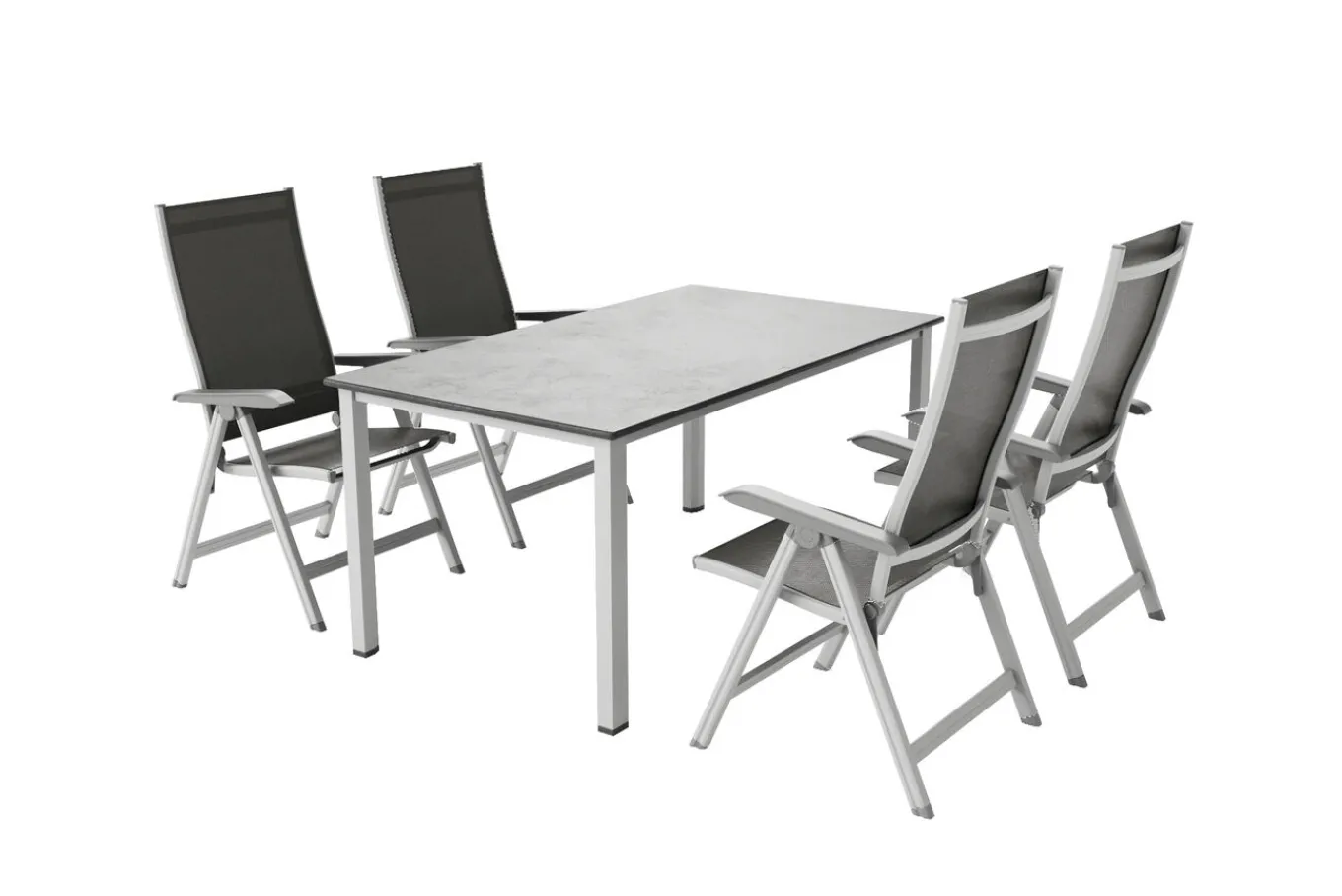 Hot Cubic/Basic Plus Garten-Essgruppe, silber/anthrazit, Alu/Textilene, Tisch 160 x 90 cm, 4 Klappstühle Garten-Essgruppen