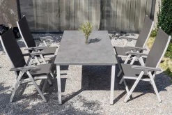 Hot Cubic/Basic Plus Garten-Essgruppe, silber/anthrazit, Alu/Textilene, Tisch 160 x 90 cm, 4 Klappstühle Garten-Essgruppen