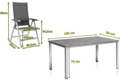 Clearance Cubic/Basic Plus Garten-Essgruppe, silber/anthrazit, Alu/Textilene, Tisch 160 x 90 cm, 6 Klappstühle Garten-Essgruppen