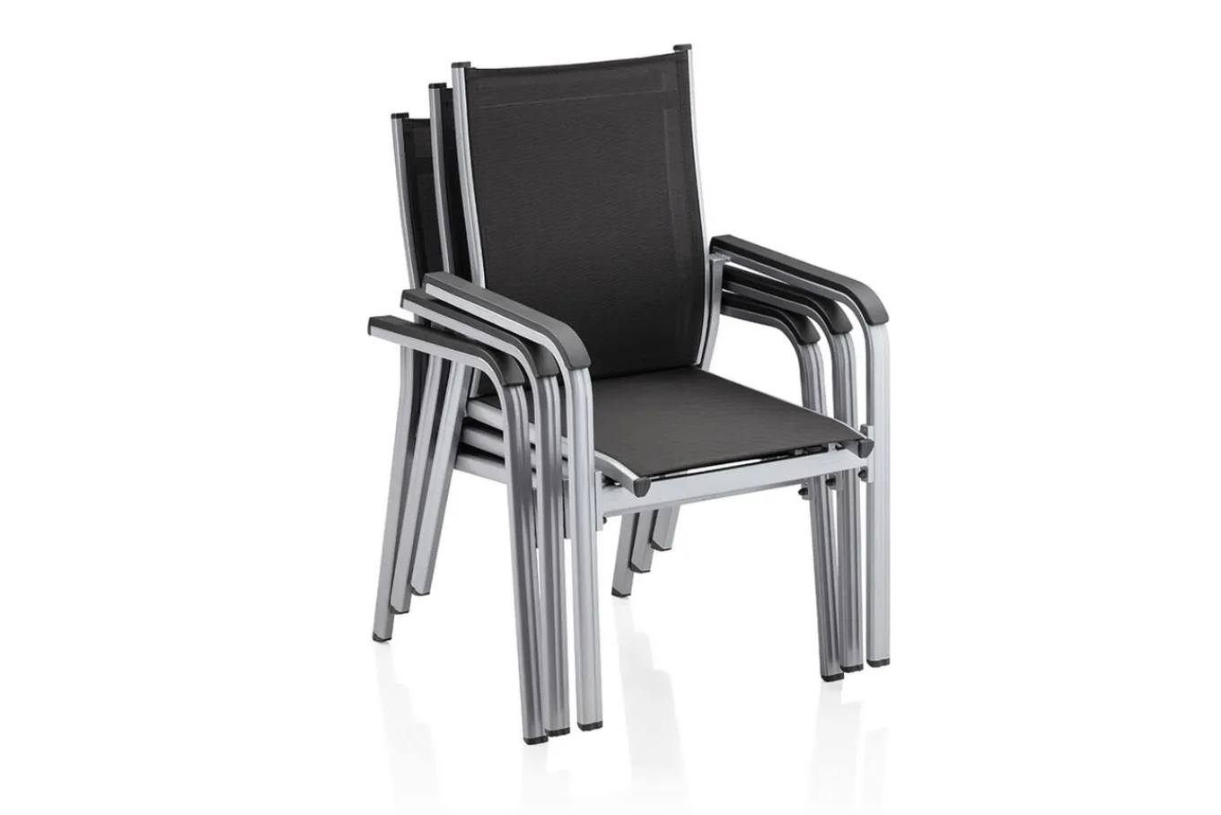 Sale Cubic/Basic Plus Garten-Essgruppe, silber/anthrazit, Alu/Textilene, Tisch 160 x 90 cm, 4 Stapelsessel, 2 Klappstühle Garten-Essgruppen