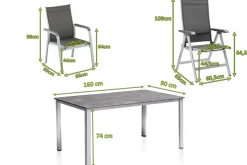 Sale Cubic/Basic Plus Garten-Essgruppe, silber/anthrazit, Alu/Textilene, Tisch 160 x 90 cm, 4 Stapelsessel, 2 Klappstühle Garten-Essgruppen
