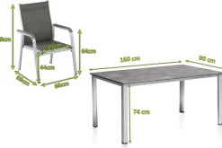 New Cubic/Basic Plus Garten-Essgruppe, silber/anthrazit, Alu/Textilene, Tisch 160x90 cm, 6 Stapelsessel Garten-Essgruppen