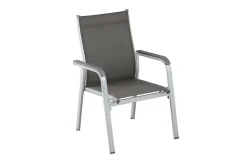 New Cubic/Basic Plus Garten-Essgruppe, silber/anthrazit, Alu/Textilene, Tisch 160x90 cm, 6 Stapelsessel Garten-Essgruppen