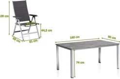 Sale Cubic/ Basic Plus Padded Garten-Essgruppe, silber/anthrazit, Alu/Textilene, Tisch 160 x 90 cm, 4 Klappstühle Garten-Essgruppen