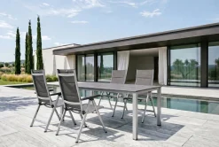 Sale Cubic/ Basic Plus Padded Garten-Essgruppe, silber/anthrazit, Alu/Textilene, Tisch 160 x 90 cm, 4 Klappstühle Garten-Essgruppen