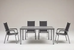 Discount Cubic/ Basic Plus Padded Garten-Essgruppe, silber/anthrazit, Alu/Textilene, Tisch 160x90 cm, 4 Stapelsessel Garten-Essgruppen
