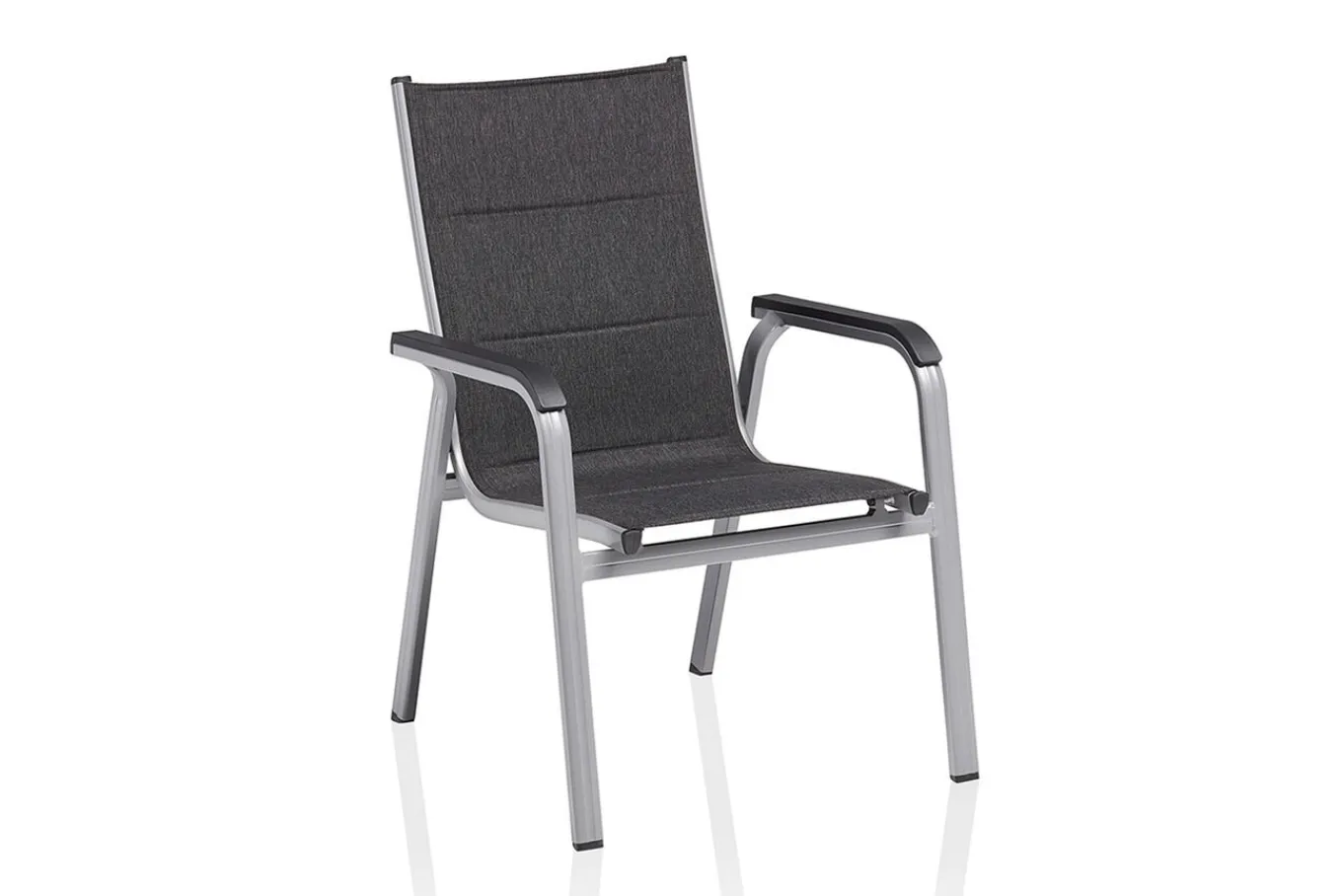 Best Cubic/ Basic Plus Padded Garten-Essgruppe, silber/anthrazit, Alu/Textilene, Tisch 160x90 cm, 6 Stapelsessel Garten-Essgruppen
