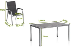 Best Cubic/ Basic Plus Padded Garten-Essgruppe, silber/anthrazit, Alu/Textilene, Tisch 160x90 cm, 6 Stapelsessel Garten-Essgruppen
