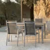Clearance Cubic Garten-Essgruppe, silber/anthrazit/grau, Alu/Textilene, Tisch 160x90 cm, 4 Stapelsessel Garten-Essgruppen
